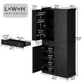 IRONCK Kitchen Pantry Cabinet 72" Height, Freestanding Cupboard with Drawer, Sliding Storage Rack, and 6 Hanging Shelves for Dining Room, Laundry, Living Room, Black IRONCK