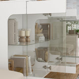 Homsee Storage Cabinet with 3-Color LED Lights, Glass Shelves & 4 Compartments, Sideboard Buffet Cabinet with Solid Legs, Modern Wood Display Cabinet for Living Room, Bedroom & Hallway, White Homsee