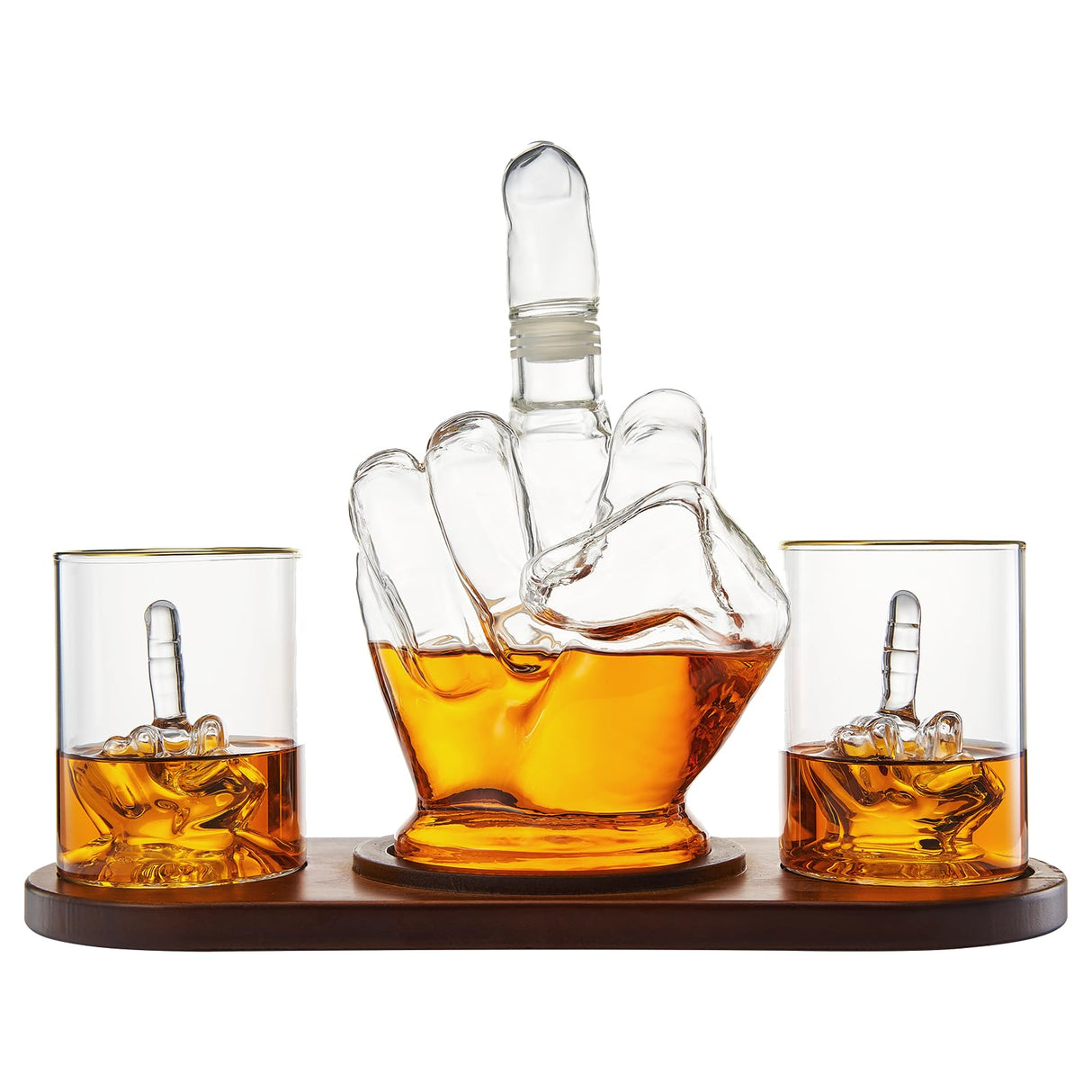 Middle Finger Gifts Decanter & Middle Finger Glasses Novelty Whiskey & Wine Decanter Set, Mahogany Wood, Funny Gift for that Someone You Love! Middle Finger Gift For Adults, Flip Off, Funny Gag Gifts The Wine Savant