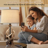 HUITICO Rustic Farmhouse Table Lamp for Living Room End Table Deer Antler Lamps with USB Ports 28" Tall Western Lamps for Bedroom Cabin Country Lamps for Nightstand, Single, Bulb Not Included HUITICO