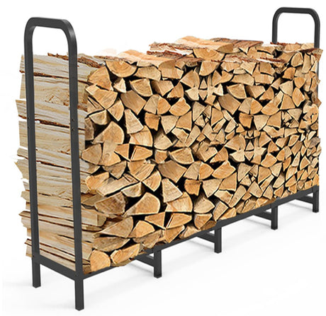 Tikimilor 5.3ft Firewood Rack Holder, Adjustable Heavy Duty Fire Log Stacker Stand for Fireplace, Outdoor Indoor Metal Wood Pile Storage Organizer, Patio Logs Stand tool, Black Tikimilor