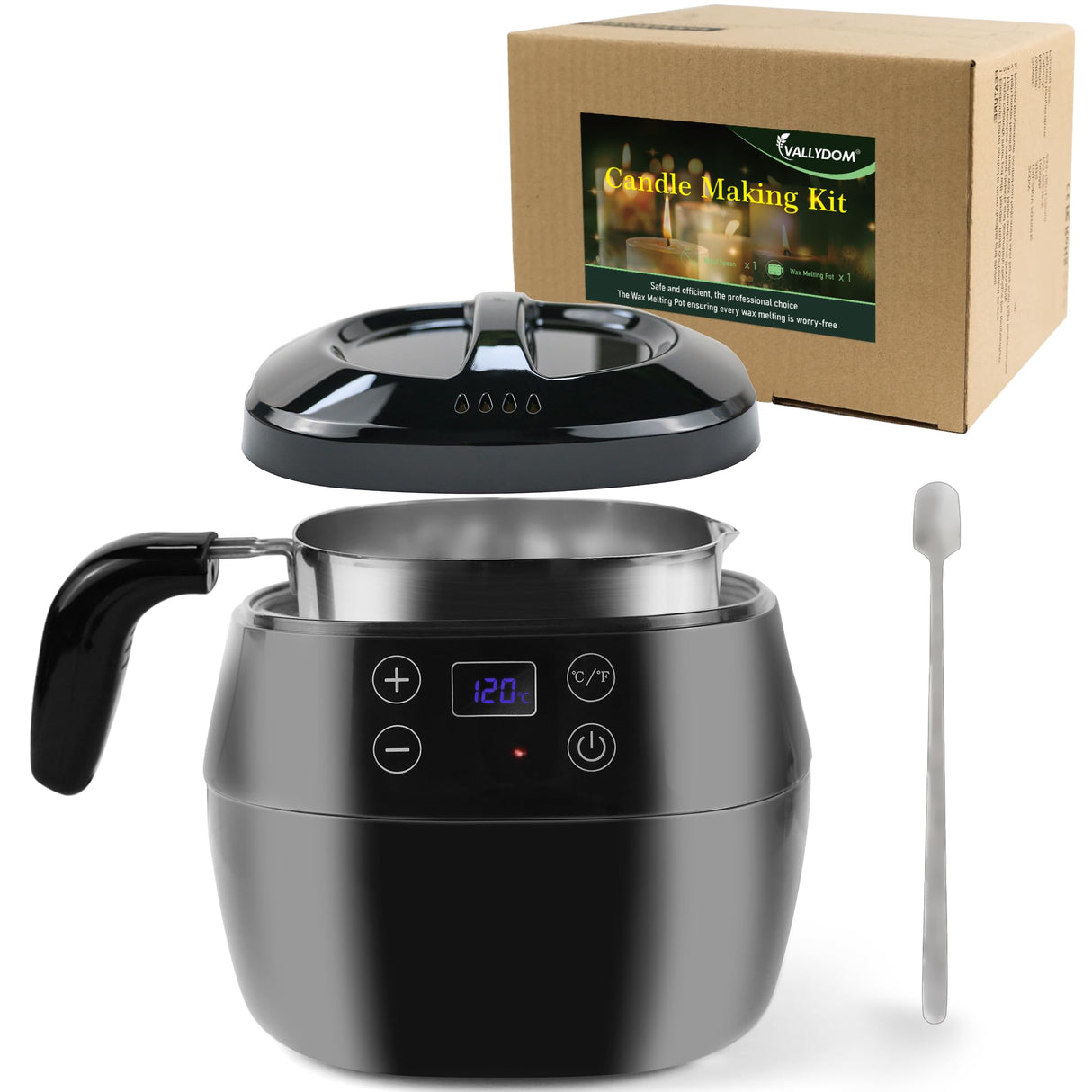 VALLYDOM Wax Melter, Candle Making Kit, Wax Pot 1000ml Capacity, Candle Jars for Making Candles, Wax Melter for Candle Making, with Spoon, Can be Used to Make Soy Wax, Soap Making Kit for Adults VALLYDOM