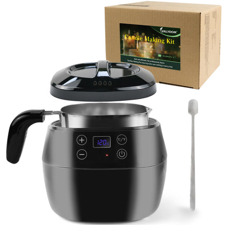 VALLYDOM Wax Melter, Candle Making Kit, Wax Pot 1000ml Capacity, Candle Jars for Making Candles, Wax Melter for Candle Making, with Spoon, Can be Used to Make Soy Wax, Soap Making Kit for Adults VALLYDOM