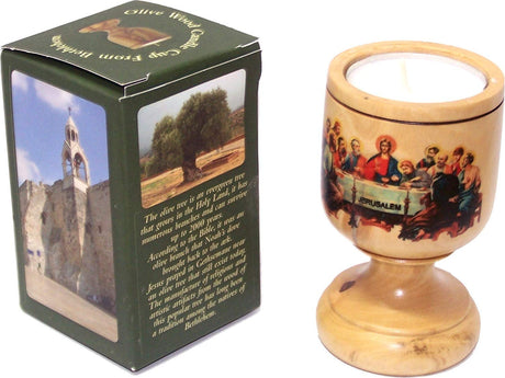 Holy Land Market Olive Wood Candle Stick or Holder from Bethlehem - Colored Last Supper Holy Land Market
