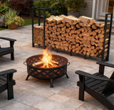 Shomextol 8ft Large Firewood Rack Outdoor, Heavy Duty Metal Wood Rack with Kindling Storage - For Indoor & Outdoor Fireplace, Wood Pile Organizer,Black Shomextol