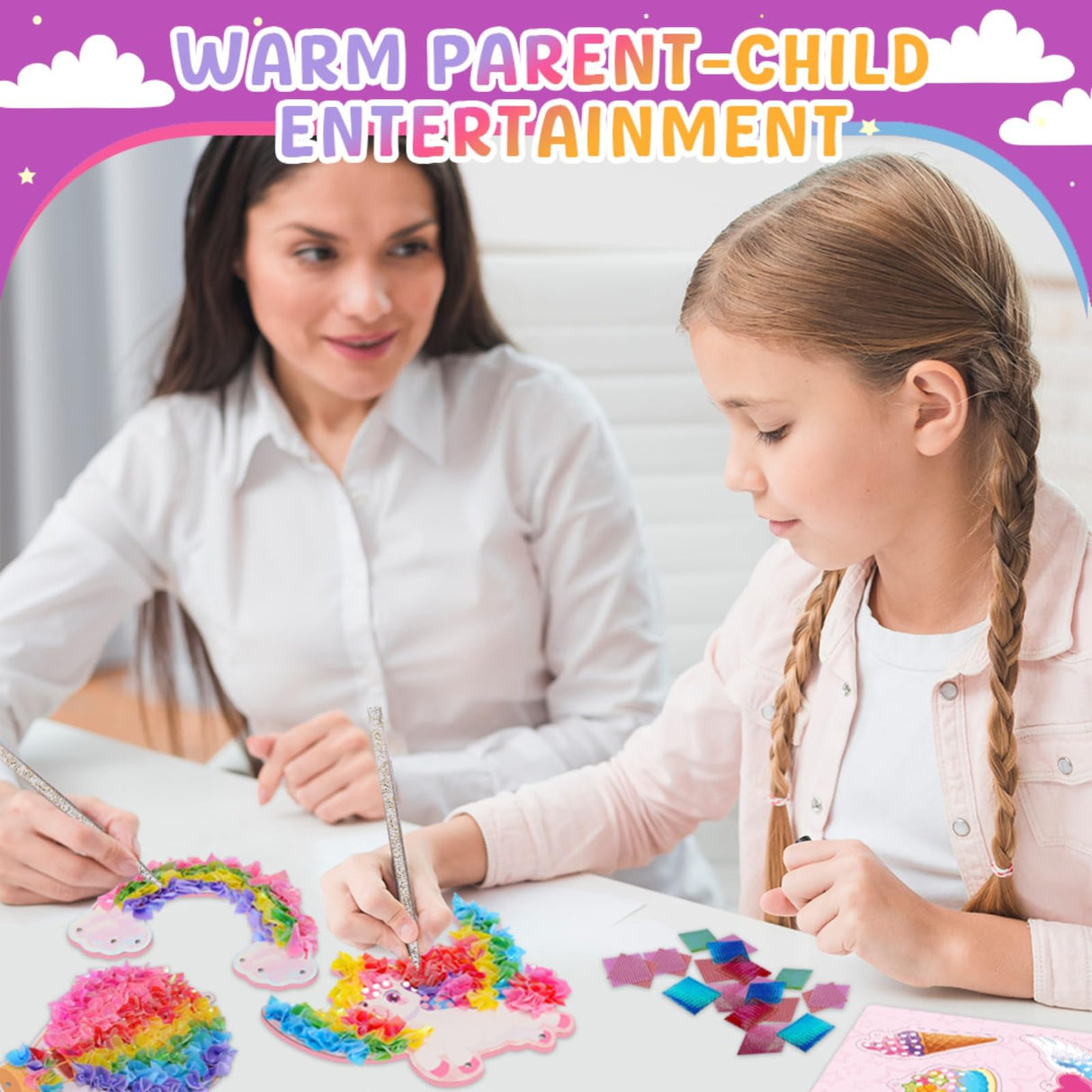 Ancitoy Unicorn Poke Art Kit for Girls, DIY Wind Chime Craft Activity, Mess-Free Art Gifts for Kids Ages 4 5 6 7 8 9 10 Birthday Present Ancitoy