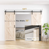 Signstek 10 FT Double Sliding Barn Door Hardware Track Kit, Wood Slab Use, for Garage, Kitchen, Bedroom, Fit 30'' Wide Door Panel-Smoothly and Quitely-Easy to Install (J Shape Hanger) Signstek