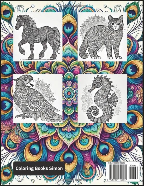 Animal Mandalas. Animals in Mandala Style. Coloring Book for Adults.: Designs: Cat, lion, peacock, horse, butterfly, elephant, parrot, and many more Majosta