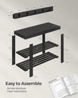 SONGMICS Coat Rack Shoe Bench Set, 3-Tier Bamboo Shoe Rack Bench, Multifunctional, 5 Double Metal Hooks, for Entryway, Hallway, Bedroom, Ink Black ULCR004B01V1 SONGMICS