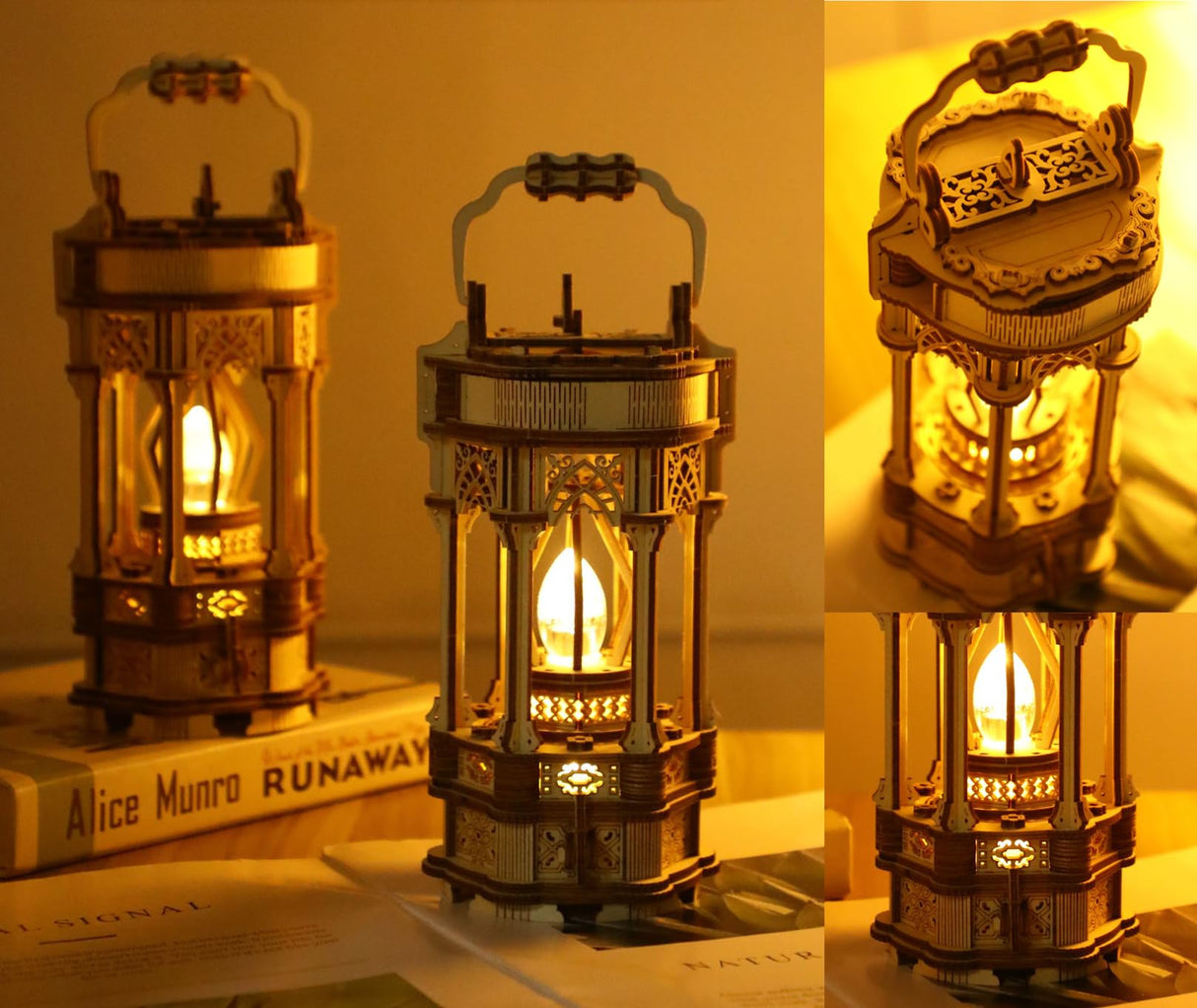 3D Puzzles for Adults - DIY Wooden Puzzle Lantern Model Kits for Adults to Build, Unique Gift Aesthetic Desk Decor with LED Light PlaTu