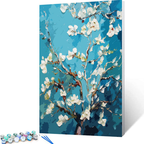 Hand-Painted Almond Blossom Paint by Numbers,Vincent Van Gogh for Adults Beginner for Paint by Numbers Kits with Brushes & Acrylic Pigment DIY Canvas Painting 16ｘ20 inches Frameless Aihonmin