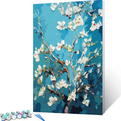 Hand-Painted Almond Blossom Paint by Numbers,Vincent Van Gogh for Adults Beginner for Paint by Numbers Kits with Brushes & Acrylic Pigment DIY Canvas Painting 16ｘ20 inches Frameless
