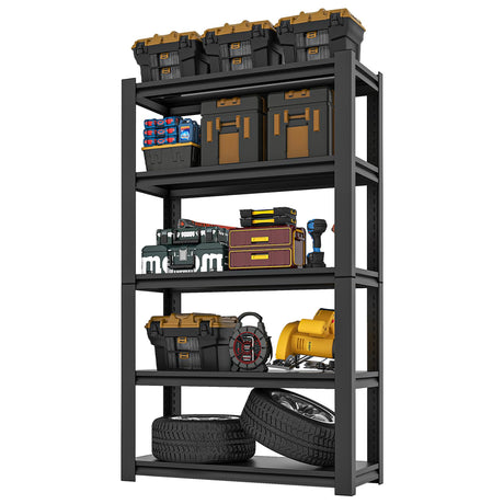 VIYET 72" H Garage Shelving, Garage Shelves Heavy Duty, 5 Tier Adjustable Garage Storage Shelves for Warehouse, Basement, Workshop, Kitchen, Require Assembly, 16''D*36''W*72''H, Black VIYET