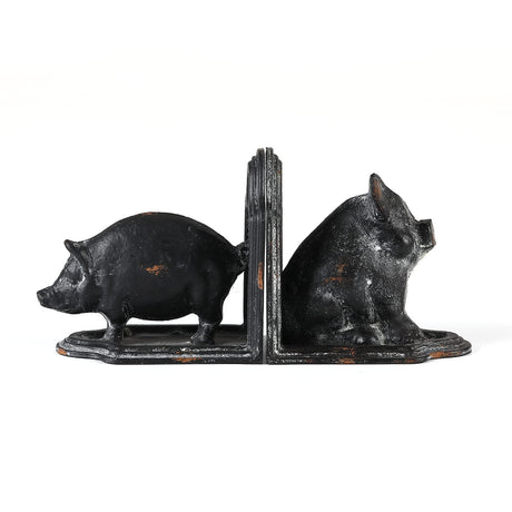 Retrome Pig Bookends, Set of 2 Farmhouse Book Ends, Distressed Gray Retrome