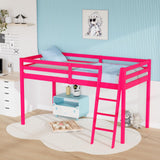 Bonnlo Low Loft Bed Twin Size with Inclined Stairs, Junior Loft Bed with High Guard Rail for Kids/Young Teens/Adults, Solid Wood Low Bunk Bed Twin Size Pink, No Box Spring Required Bonnlo