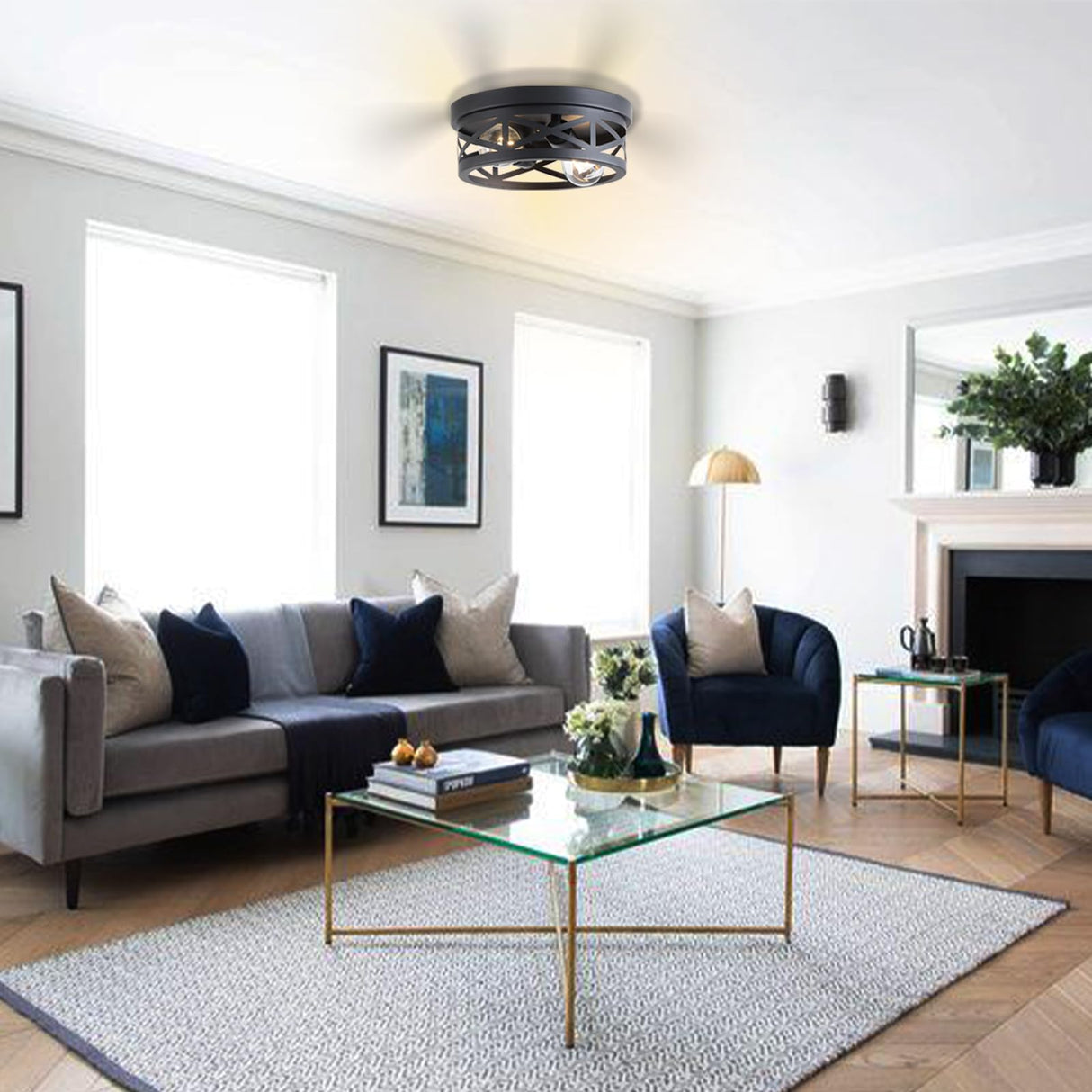 Litaddscen 2 Pack Black Farmhouse Flush Mount Ceiling Light,2-Light Rustic Hallway Light Fixtures,Industrial Lighting Fixtures Ceiling Mount for Kitchen Hall Entry Bedroom Closet Litaddscen