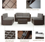 U-MAX 7 Piece Outdoor Patio Furniture Set, PE Rattan Outdoor Brown Wicker Furniture, Outdoor Sectional Furniture Chair Set with Cushions and Tea Table, Brown Rattan and Dark Grey Cushion U-MAX