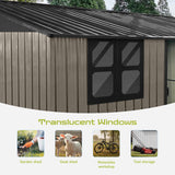 12x10 Ft Storage Shed Outdoor, XL Permanent Steel Building with Window, Sliding Doors and 4 Air Vents for Backyard Garden Patio Lawn - Brown LINKHOO