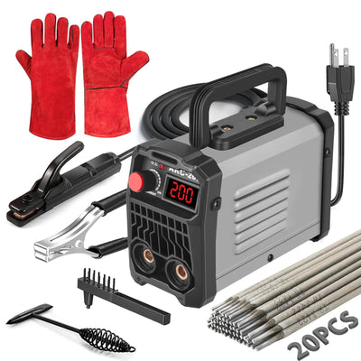 Hpoouo 200Amp 20PCS Rods Stick Welder, Super MINI Portable Welding Machine, IGBT Inverter Welder Machine 110V with Hot Start Arc Force Anti-Stick, for 1/16"-1/8" Rod ARC Welder, Chip Hammers (Gray)