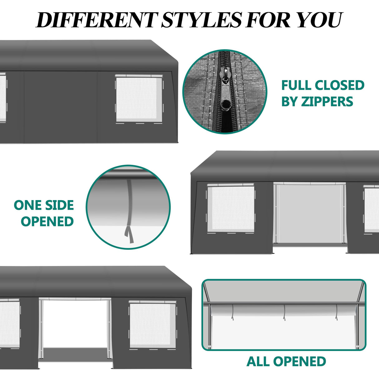 GARTOO Upgrade 11.5'x19.5' Heavy Duty Carport - Extra Large Outdoor Shelter with Roll-up Ventilated Windows & Side Doors, Portable Garage for Car Boat Truck Auto Motorcycle Outdoor Events Party, Gray GARTOO