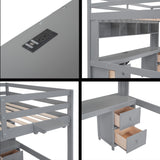 Full Loft Bed with Desk, 4 Drawers and 4 Shelves, Wood Full Size Loft Beds Frame with Storage and Charging Station, Kids Loft Beds with 2 Outlets & 2 USB Port, No Box Spring Needed (Gray) Harper & Bright Designs