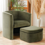 COLAMY Upholstered Velvet Barrel Accent Chair with Storage Ottoman, Morden Living Room Chair with Lounge Seat for Bedroom/Reading Spaces, Green COLAMY