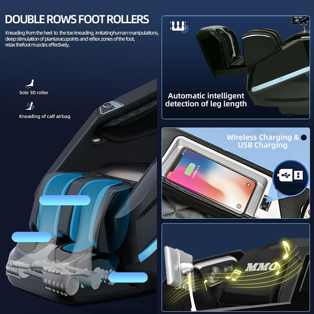 MMQ Massage Chair Zero Gravity Full Body, SL Track Electric Shiatsu Recliner with Foot Rollers,Yoga Stretching, Bluetooth, Built-in Heat Therapy Air Massage System -Plug and Play MMQ