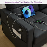 TYBOATLE 65" Black Faux Leather Sofa Couches for Living Room, Mid-Century Modern Tufted Comfy Small Loveseat w/USB Charging Ports and Wide Arms, 2 Seater Office Small Couch for Small Space Bedroom TYBOATLE