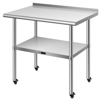 VIVOHOME 24 x 36 Inch Stainless Steel Work Table with Backsplash, Food Prep Commercial Table with Wheels for Restaurant, Hotel, Home and Warehouse
