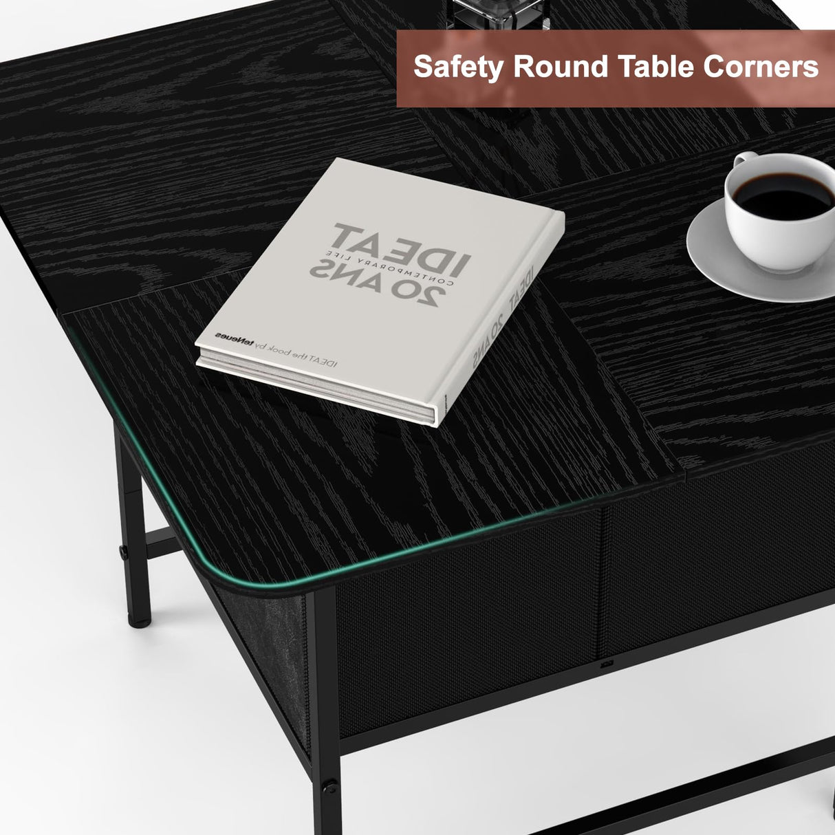 Shinoske Square Coffee Table with Storage Drawer,Small Black Coffee Tables for Living Room,2-Tier Farmhouse Center Table with Round Corners for Small Space,Apartment,Office Shinoske