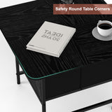 Shinoske Square Coffee Table with Storage Drawer,Small Black Coffee Tables for Living Room,2-Tier Farmhouse Center Table with Round Corners for Small Space,Apartment,Office Shinoske