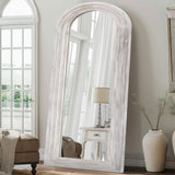 ZHUNFA Arched Full Length Mirror with Solid Wood Frame, 71x32 Farmhouse Wall Mirror Full Length with Stand, Vertical Hanging, Leaning Standing for Bedroom, Living Room, Rustic White ZHUNFA