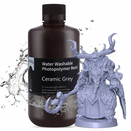 ELEGOO Water Washable 3D Printer Resin, 405nm Rapid UV Curing Standard Photopolymer Resin, Easy to Clean, High Precision 3D Water Wash Resin for LCD/MSLA/DLP 3D Printer Printing, Grey 1000g Deeplee