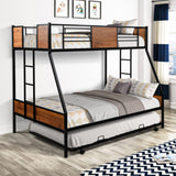 Rophefx Twin Over Full Bunk Beds with Trundle, Heavy Duty Metal Bed Frame with Safety Rail 2 Side Ladders Triple Bunk Bed No Box Spring Needed Space-Saving, Black Rophefx