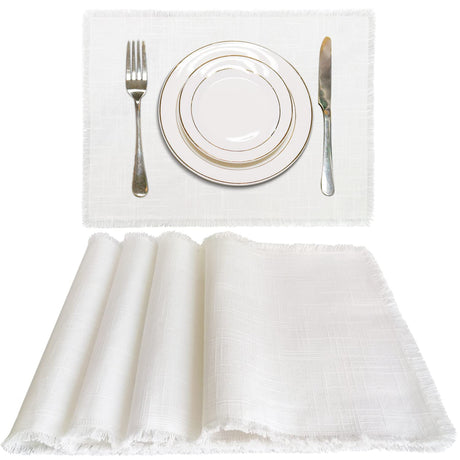 Letjolt White Placemats Farmhouse Cotton Linen Place Mats Set of 4 Home Kitchen Dining Table Decor Letjolt