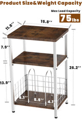 Tuohours Record Player Stand, 3 Tier End Side Table with Vinyl Record Storage Basket, Turntable Table up to 100 Albums Record Shelf Display Holder Cabinet for Living Room, Bedroom, Office Tuohours