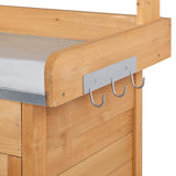 Topeakmart Outdoor Potting Bench Table Work Station Garden Planting with Cabinet & Drawer & Top Shelf & Lower Shelf Natural Wood Topeakmart