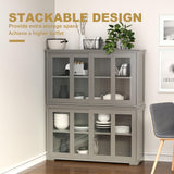 CHEFJOY Sideboard Buffet Cabinet, Stackable Cupboard Storage Table with Adjustable Shelf & Glass Sliding Doors, Wooden Credenza Coffee Bar Cabinet for Kitchen/Dining Room/Living Room/Entryway (Grey) CHEFJOY