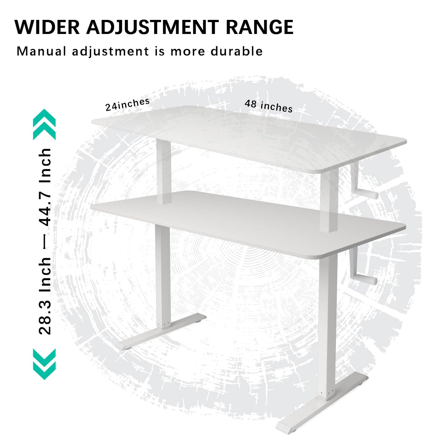 Win Up Time Whole Piece Top Manual Standing Desk Adjustable Height- Crank Stand Up Desk, Sit Stand Desk with Frame & Desktop, Computer Desk