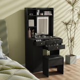 ARTETHYS Vanity Desk with Mirror and Lights Black Vanity Set with Storage Chair Dressing Table with Drawer Makeup Desk with Fold-up Panel for Bedroom ARTETHYS