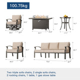 Kullavik Aluminum Patio Furniture Set,8 Pieces 10 Seat Metal Outdoor Furniture Conversation Set w/45 Propane Gas Fire Pit&Swivels,Sand Kullavik