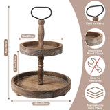 ASMPCUE 2 Tiered Tray Stand, Farmhouse Tiered Tray Stand with Metal Handle for Home Kitchen Decor, Wooden Rustic Two Tiered Serving Tray Coffee Table Tray for Holiday Decor, Tray ONLY(Rustic Wood) ASMPCUE