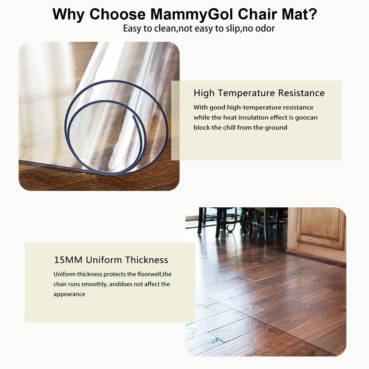 Office Chair Mat for Hard Wood Floors 36"x47" Heavy Duty Floor Protector Easy Clean MammyGol