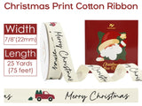 HUIHUANG Christmas Cotton Ribbon 7/8" Wide x 25 Yards Twill Tape Cotton with Merry Christmas Printed Ribbon for Gift Wrapping, Rustic Farmhouse Decor, Tree Ornaments, Wreaths, DIY Crafts HUIHUANG