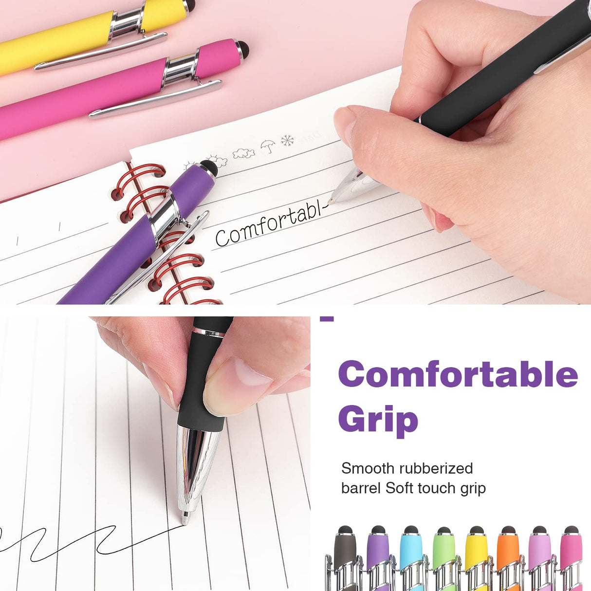 Bribobo 8 Pack Ballpoint Pen 2-in-1 Stylus Retractable Ballpoint Pen with Stylus tip, Metal Stylus Pen for Touch Screens, 1.0 mm Black Ink(Mixed Color) Bribobo