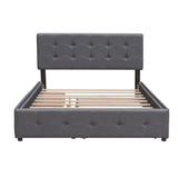 Queen Size Platform Bed, Linen Fabric Upholstered Platform Bed Frame with 2 Storage Drawers and 1 Twin XL Trundle, for Kids/Teen/Adults, Wooden Slats Support (Dark Gray, Linen) Bellemave