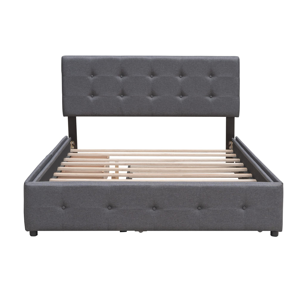 Ball & Cast Queen Size Bed Frame with 2 Drawers and 1 Twin XL Trundle, Linen Upholstered Platform Bed with Button Tufted Headboard and Wood Slats Support, No Box Spring Needed,Dark Gray Ball & Cast