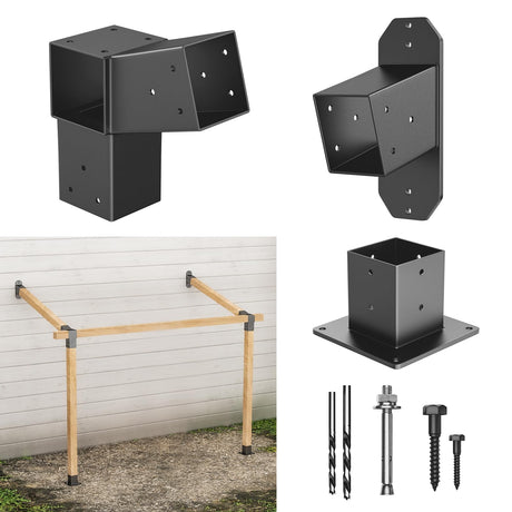 Antsky 15° Wall Pergola Kits - Stainless Steel 15 Degrees Wall Mounts pergola for 4x4 Posts(Actual 3.6" X 3.6"), Roof Bracket Kit, Angled Pergola Construction Pergola Bracket Kit(3-Way) Antsky