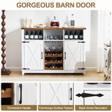 EROMMY Farmhouse Wine Bar Cabinet, 51" Sideboard Buffet Cabinet with Detachable Wine Rack and 3 Open Storage Compartments, Rustic Liquor Cabinet for Dining, Living Room, Kitchen, White EROMMY