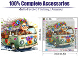 FQOVKYN Cartoon Diamond Painting Kits for Adults, Flower Car Diamond Art Kits for Adults Beginners, Cartoon Gem Art Kits for Adults for Home Wall Decor Present(12x12inch) FQOVKYN